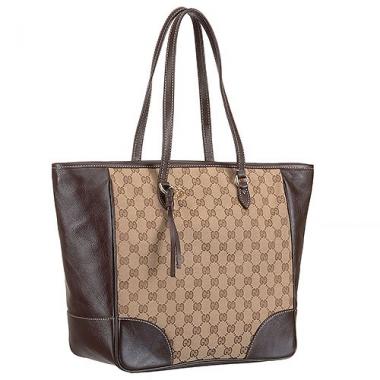 Gucci GG Supreme Canvas And Brown Leather Tote 18926777