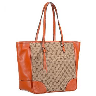 Gucci GG Supreme Canvas And Orange Leather Tote 18926778