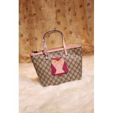 Gucci Bird Pattern Brown Shopping Bag Calfskin Handbag