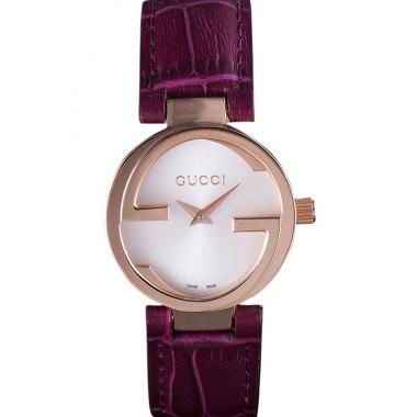 Gucci Interlocking Rose Gold Bezel with Purple Leather Band  621517