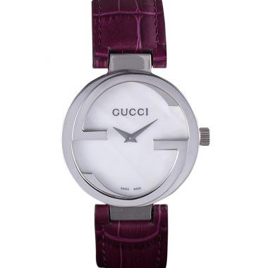 Gucci Interlocking Silver Bezel with Purple Leather Band  621516