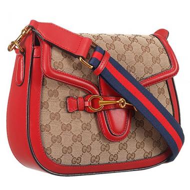 Gucci Lady Web GG Canvas And Red Leather Medium Bag  18926783