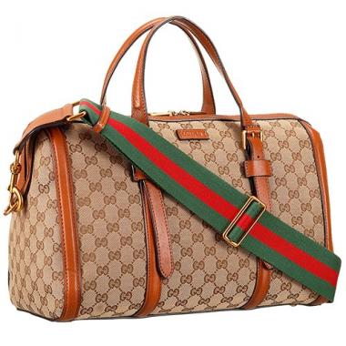 Gucci Lady Web GG Canvas Boston Bag Brown