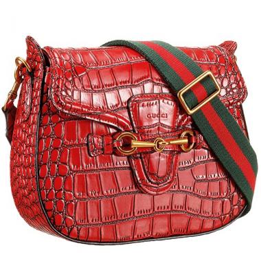 Replica Gucci Lady Web Medium Shoulder Bag Crocodile Leather Red