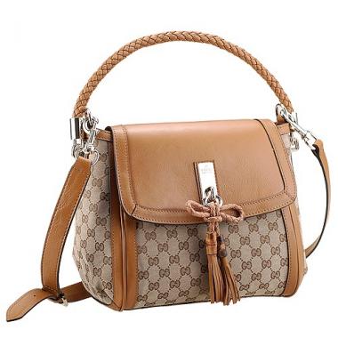 Cheap Gucci Marrakech Medium Canvas Flap Bag with Tassel Detail Tan