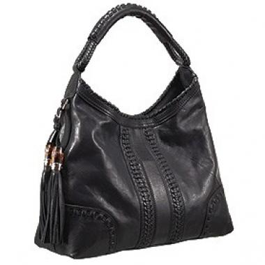 Cheap Gucci Medium Woven Tassels Black Leather Hobo 607325