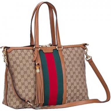 Gucci Rania Web GG Canvas with Tan Leather Trim  Handle Tote