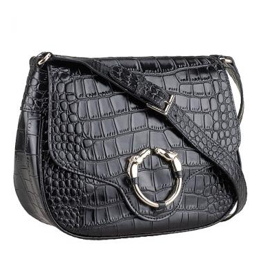 Gucci Ribot Horse Head Black Croc Leather Flap Bag