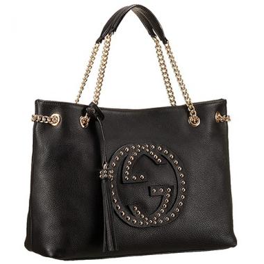 Gucci Soho Studded Shoulder Bag Black With Rivets