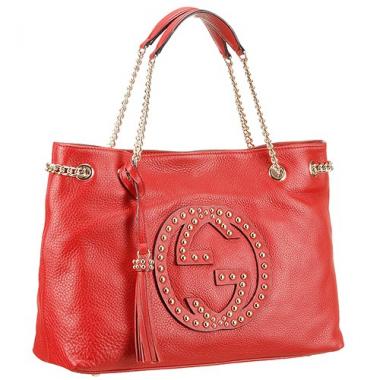 Gucci Soho Studded Shoulder Bag Light Red