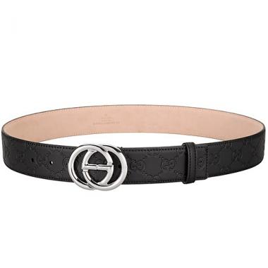 Gucci ssima Black Leather Belt with Interlocking G Buckle Replica