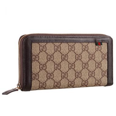 Gucci Supreme Canvas Wallet With Brown Leather Trim