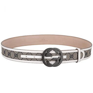 Gucci White Leather Belt with Interlocking G Buckle