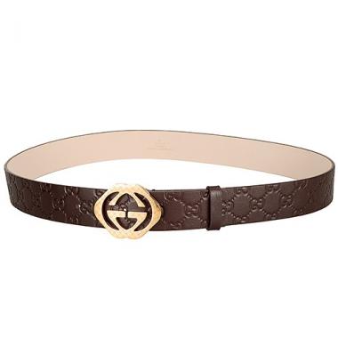 Guccissima Brown Leather Belt with Square Interlocking Buckle