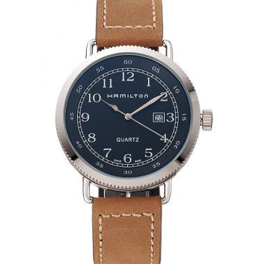 Replica Hamilton Navy Pioneer Black Dial Stainless Steel Case Light Brown Leather Strap