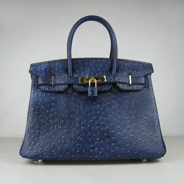 Replica Hermes Birkin 6088 Ostrich Skin Blue Handbag