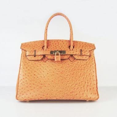 Hermes Birkin 6088 Handbag Ostrich Skin Orange