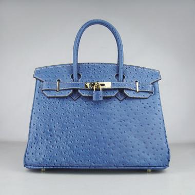 Hermes Birkin 6088 Handbag Ostrich Skin Blue