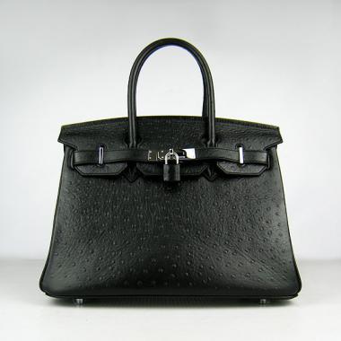 Hermes Birkin 6088 Ostrich Skin Black Handbag