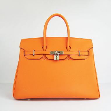 Hermes Original leather 6089 Ladies Cow Leather Orange Handbag