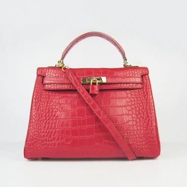 Hermes Kelly 6108 2way Crocodile Red Handbag