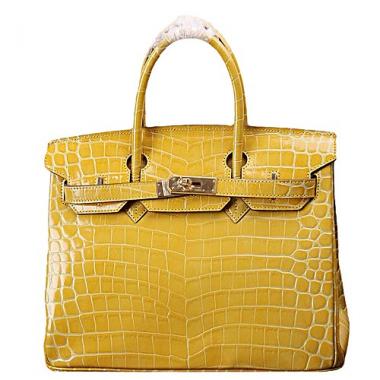 Replica Hermes Birkin 35 Crocodile Yellow 608065