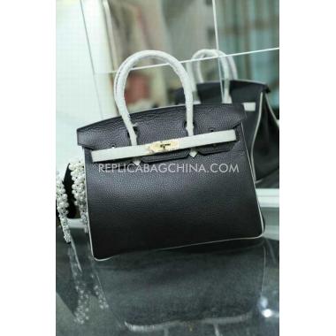 Hermes Birkin Handbag Genuine Leather Black Replica