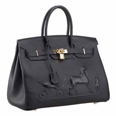 Hermes Birkin Horse Embossed Gold Hardware Tote Black