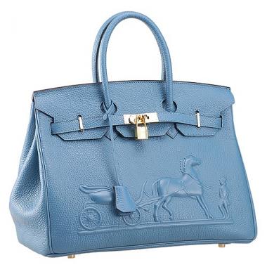 Hermes Birkin Horse Embossed Gold Hardware Tote Blue