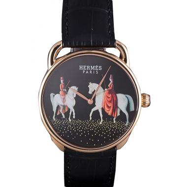 Hermes  Croco Leather Strap Black Dial 801397 Replica