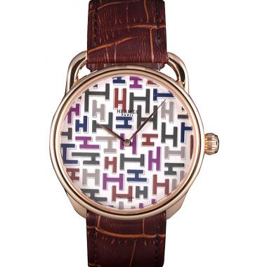 Hermes  Croco Leather Strap Multicolor Patterned Logo Dial 801402