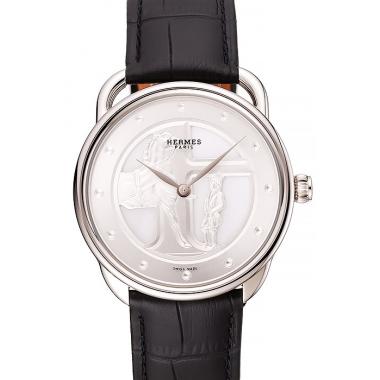 Hermes  Croco Leather Strap Silver Dial 801400