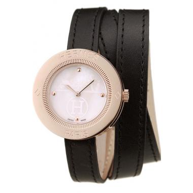 Replica Hermes  MOP Dial Black Elongated Leather Strap