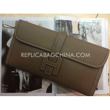 Hermes Clutch Calfskin Coffee