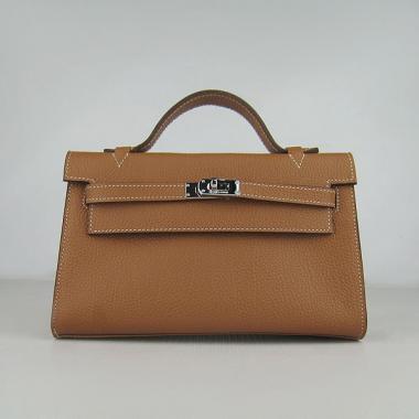 Hermes Clutches H008 Briefcase Cow Leather Coffee Handbag