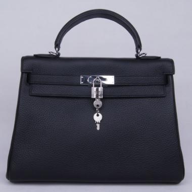 Hermes Kelly H1043 Ladies Cow Leather Black Handbag