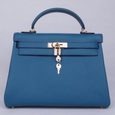 Hermes Kelly H1043 Ladies Cow Leather Blue Handbag