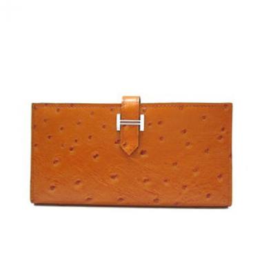 Hermes Wallet H1114 Wallet Ostrich Skin Orange