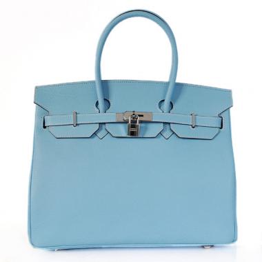 Hermes Original leather HB30 Handbag Cow Leather Blue