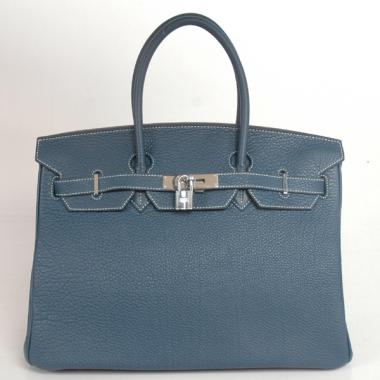 Cheap Hermes Original leather HB35 Ladies Handbag Blue