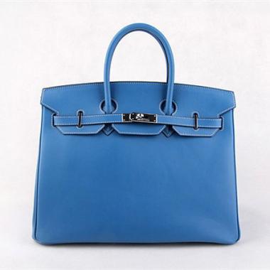 Hermes Original leather HB35 Handbag Lambskin Blue