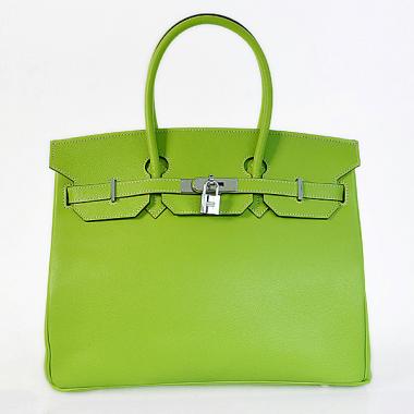 Hermes Original leather HB35 Ladies Cow Leather Green Handbag