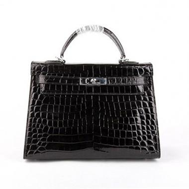 Cheap  Hermes Kelly HK32 Crocodile Black Handbag