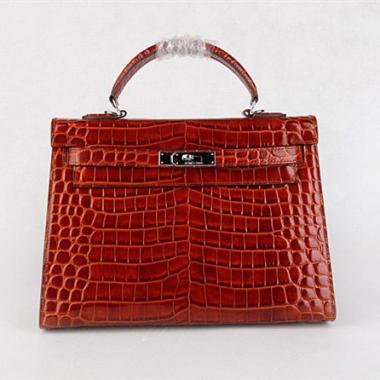 Replica Cheap Hermes Kelly HK32 Crocodile Coffee