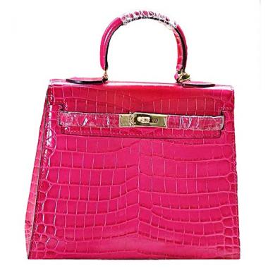 Hermes Kelly 28 Crocodile Leather Rose Tyrien 608148