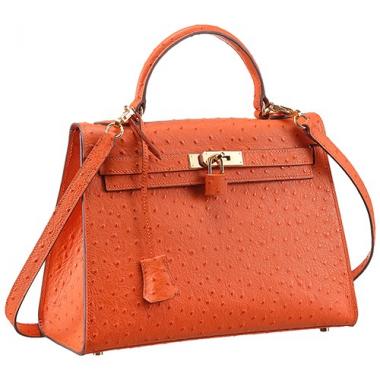 Replica Hermes Kelly 32 Orange Ostrich Leather 607480