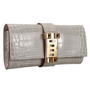 Hermes Medor Crocodile Leather Grey Clutch 18926679