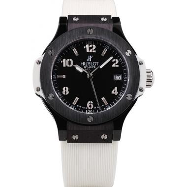 Hublot Big Bang Black Bezel Black Dial White Rubber Strap