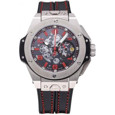 Hublot Big Bang Ferrari Black Dial Stainless Steel Case And Bezel Black Leather Strap  622768