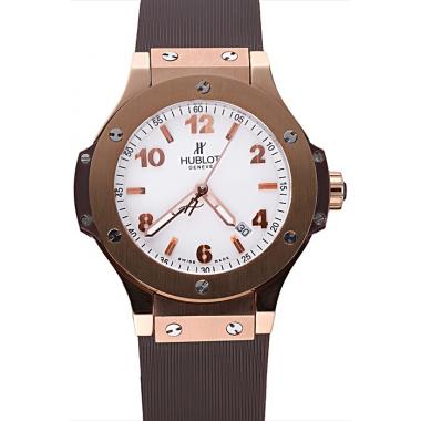 Cheap Hublot Big Bang King Rose Gold Bezel White Dial Brown Rubber Strap